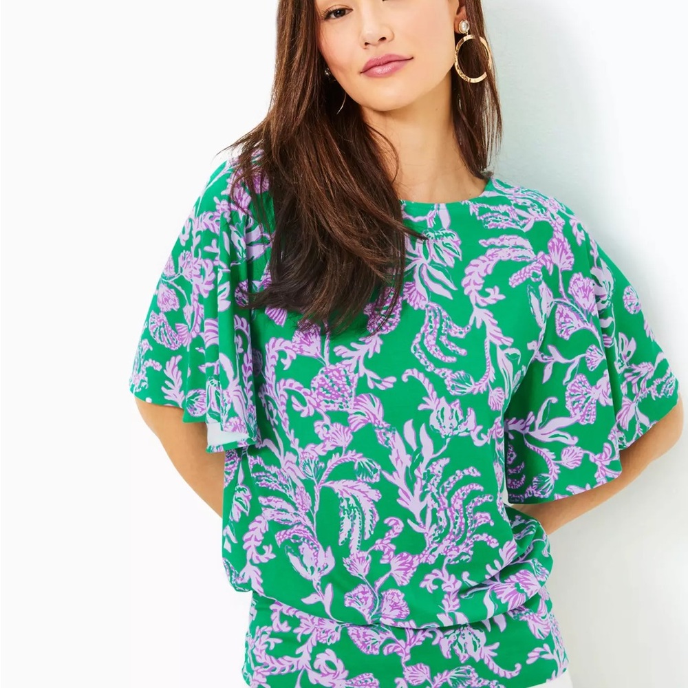 Lilly Pulitzer Green and Purple Floral Blouse